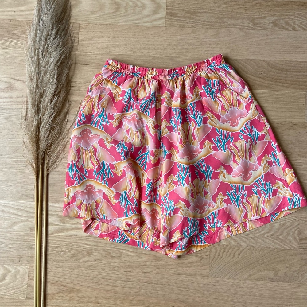 Vintage Coral Reef Tropical Print Bermuda Shorts